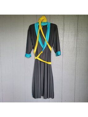 Elhoffer XXL Black Blue Yellow Colorblock Magical Wrap Midi Dress Geek Cosplay